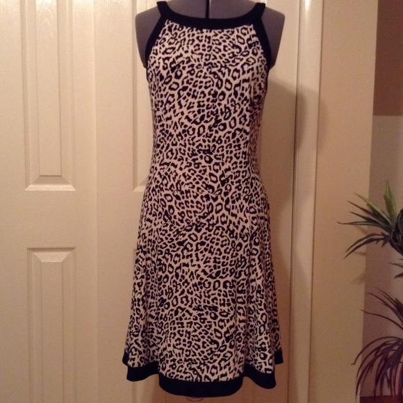 Animal Print and Black Knit Cutaway Dress - Picture 1 of 7
